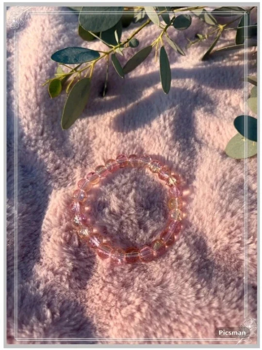 Bracelet élastique en perles transparente rose/ jaune